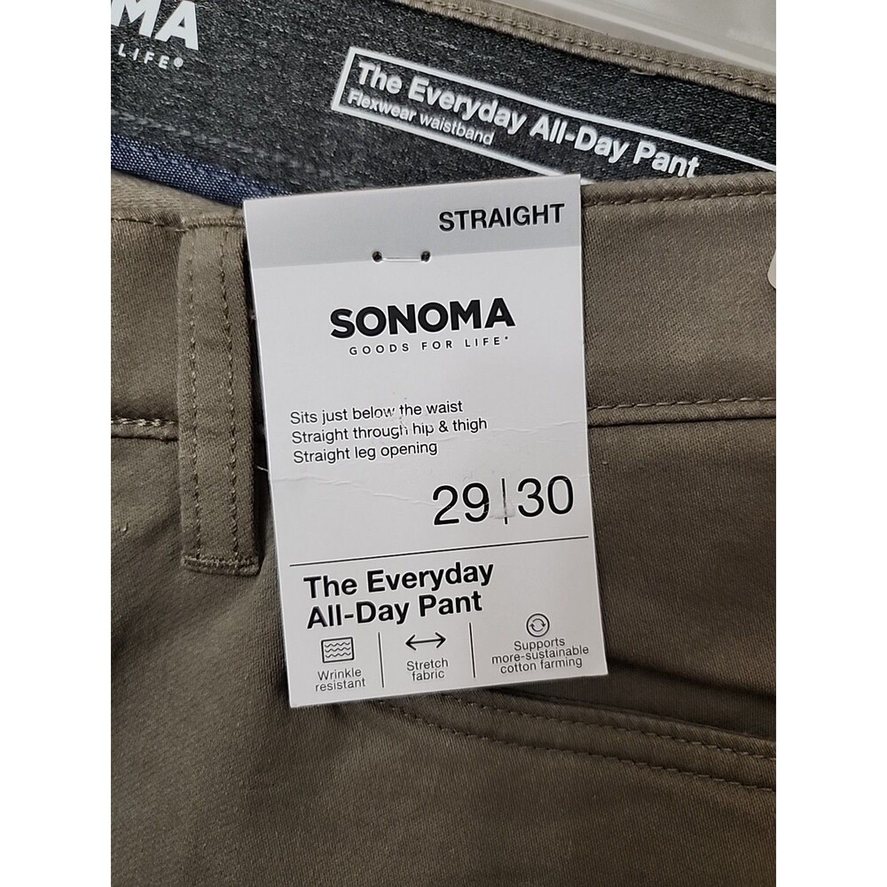 Sonoma Everyday All Day Pants Mens 29x30 Taupe Straight Fit Flexwear Waist NEW - Picture 4 of 10